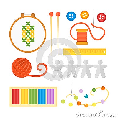 Themed kids creativity creation symbols poster in flat style with artistic objects for children art school fest unusual Vector Illustration