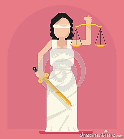Themis Femida with scales and sword symbol of law justice flat icon vector illustration Vector Illustration