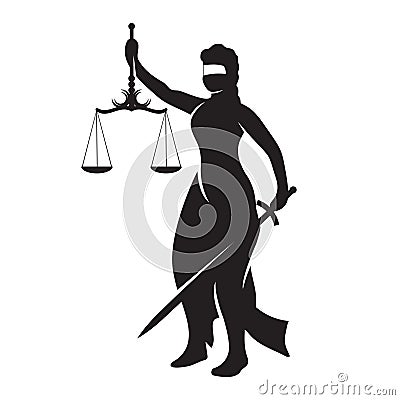 Themis lady justice is a black silhouette on a white isolated background. Vector image Vector Illustration
