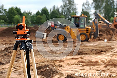 Theodolite at construction site Stock Photo