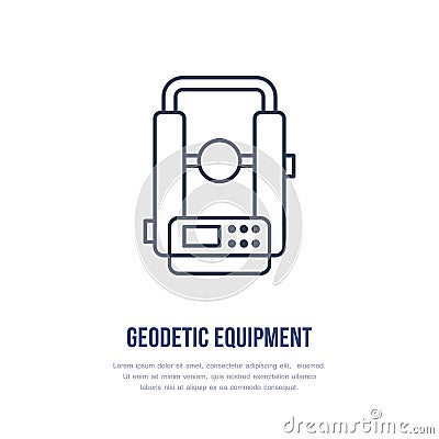 Theodolite Geological survey, engineering vector flat line icon. Geodetic equipment. Geology research illustration, sign Vector Illustration