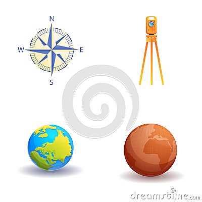 Theodolite icons set cartoon vector. Optical measuring instrument Vector Illustration