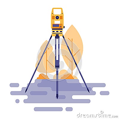 Theodolite. Surveying instrument in an open area. Geodesy. Vector illustration in flat cartoon style. Vector Illustration