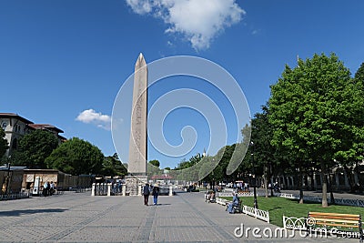 Theodosian Obelisk from Egypt, at the Hippodrom of Constantinople in Istanbul, Turkey Editorial Stock Photo