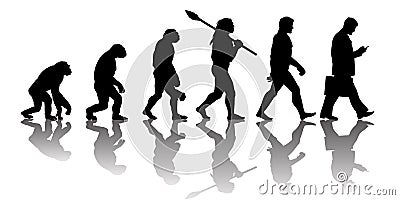 Theory of evolution of man. Silhouette with reflection. Vector Illustration