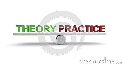 Theory practice balance on white Stock Photo