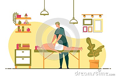 Therapeutic Back Massage in Spa Vector Banner. Vector Illustration