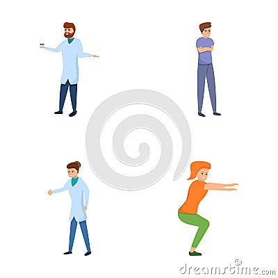 Therapeutic exercise icons set cartoon vector. Doctor and patient during therapy Vector Illustration