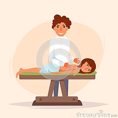 Therapeutic massage. Chiropractor Vector Illustration