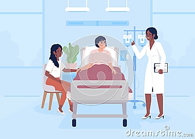 Therapist visiting sick woman in ward flat color vector illustration Vector Illustration