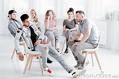 Therapist working with difficult youth Stock Photo