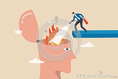 Therapy to cool down burning mind or anger, reduce burnout or mental illness, depression, cure anxiety and stress concept, man Vector Illustration