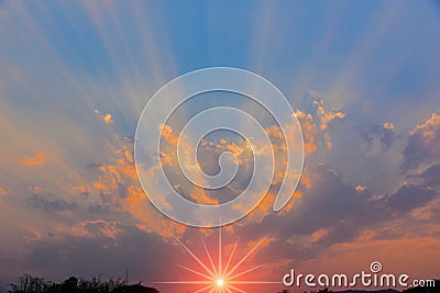 There is a beautiful sunset, light yellow light is spread all around Stock Photo