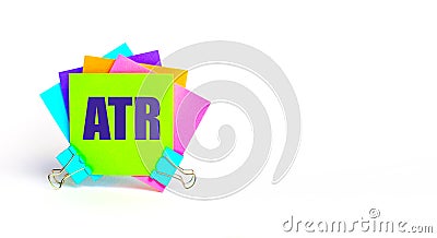There are bright multi-colored stickers with the text ATR Average True Range. Copy space Stock Photo