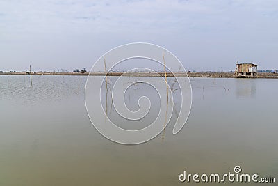 There are farms and roads made of soil on the dark beach Stock Photo