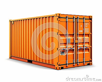 Mango Product Lines in Large Orange Shipping Container Stock Photo