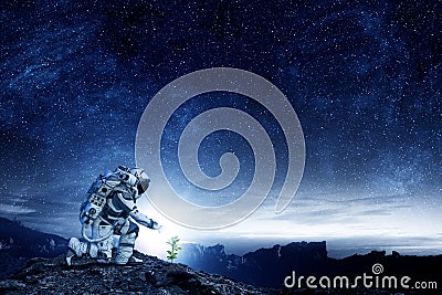 There is life on moon. Mixed media Stock Photo