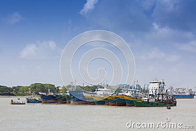 There of many giant tanker which has been waiting at Sadarghat, Chittagong, Bangladesh. Editorial Stock Photo