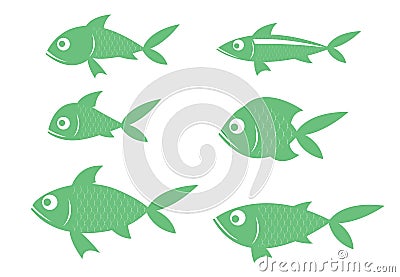 There are many species of fish, green rows long. Vector Illustration