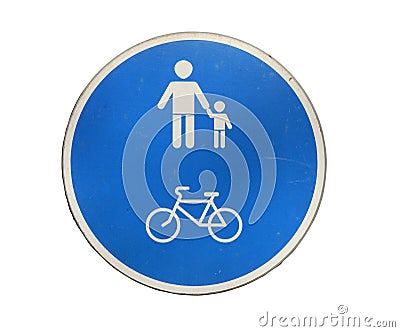There sign for pedestrians and cyclists on street Stock Photo