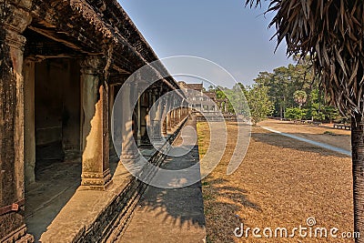 There is a stone palace in the ancient city of Angkor. Stock Photo