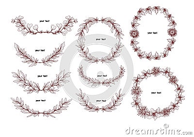twigs trees leaves frames flowers black and white wreath png ai vector Stock Photo