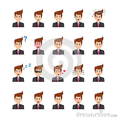 Businessman Face Expressions Flat Vector Icons Set Stock Photo
