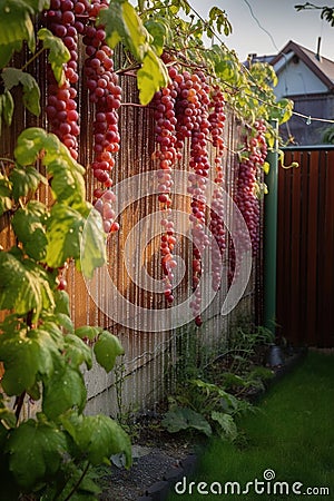 Ice super-long grapes, beard-shaped vines, the background is the garden backyard Stock Photo