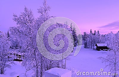 Aurora Village Winter Scene Stock Photo