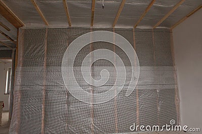 Thermal and hidro insulation wall insulation construction new residential home Stock Photo