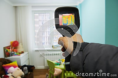 Thermal imaging camera inspection of building. check temperature Stock Photo