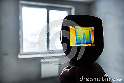 Thermal imaging camera inspection of building. check temperature Stock Photo