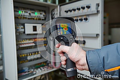 Thermal imaging inspection of electrical equipment Stock Photo