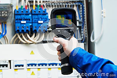 Thermal imaging inspection of electrical equipment Stock Photo