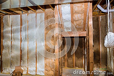 Thermal insulation with house construction site basement walls Stock Photo