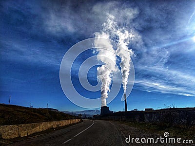 Thermal power plant with chimneys Stock Photo