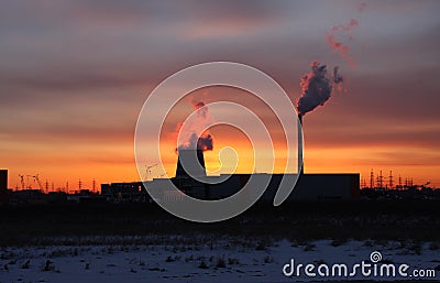Thermal Power Station and sunset Stock Photo