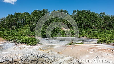 Thermal zone in the caldera of an extinct volcano. Stock Photo