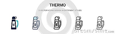 Thermo icon in filled, thin line, outline and stroke style. Vector illustration of two colored and black thermo vector icons Vector Illustration