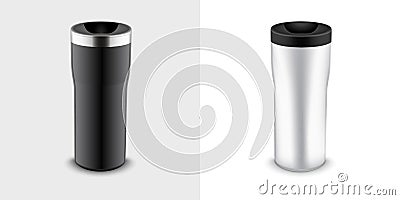Thermo mug mockup coffee thermal travel cup bottle. Thermo mug container vector design Vector Illustration