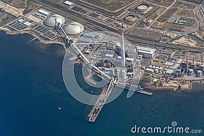 Thermoelectric power plant aerial view Stock Photo