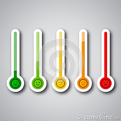 Thermometer as stress level scale emotions. Stress level scale emotions. Color level indicator Vector Illustration