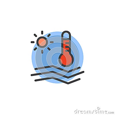 Thermometer and beach filled outline icon Vector Illustration