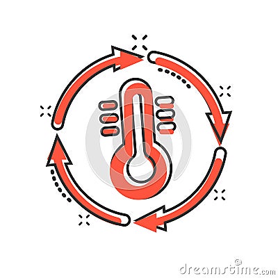 Thermometer climate control icon in comic style. Meteorology balance cartoon vector illustration on white isolated background. Hot Vector Illustration