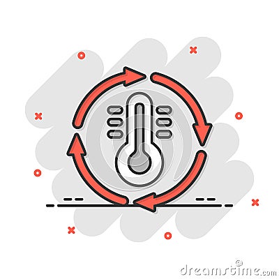 Thermometer climate control icon in comic style. Meteorology balance cartoon vector illustration on white isolated background. Hot Vector Illustration