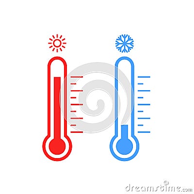 Thermometer cold and hot icon. Freeze temperature vector weather warm cool indicator Vector Illustration