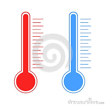 Thermometer cold and hot icon. Freeze temperature vector weather warm cool indicator. Meteorology thermometers measuring heat and Vector Illustration