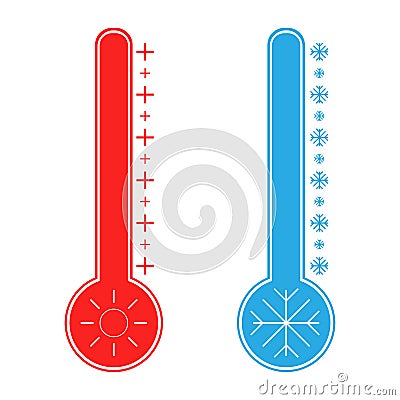 Thermometer cold and hot icon. Freeze temperature vector weather warm cool indicator. Meteorology thermometers measuring heat and Vector Illustration
