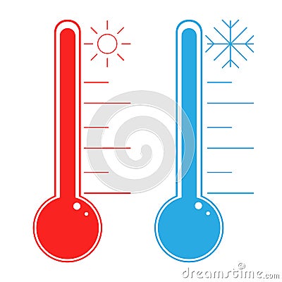 Thermometer cold and hot icon. Freeze temperature vector weather warm cool indicator. Meteorology thermometers measuring heat and Vector Illustration