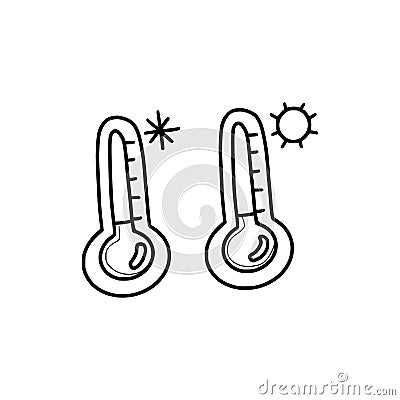 Thermometer, degrees Celsius in doodle style Vector Illustration